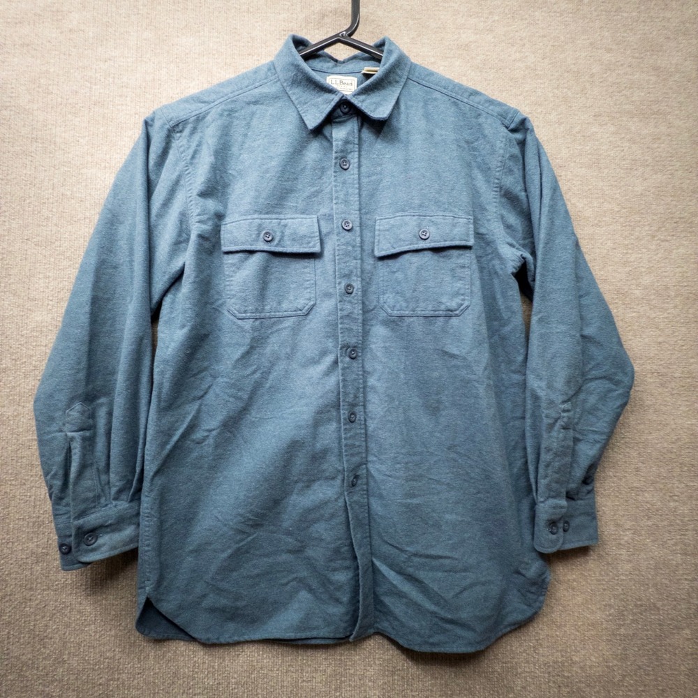 LL Bean Chamois Cloth Shirt Mens Large Blue Gray Heavyweight Cotton Flannel